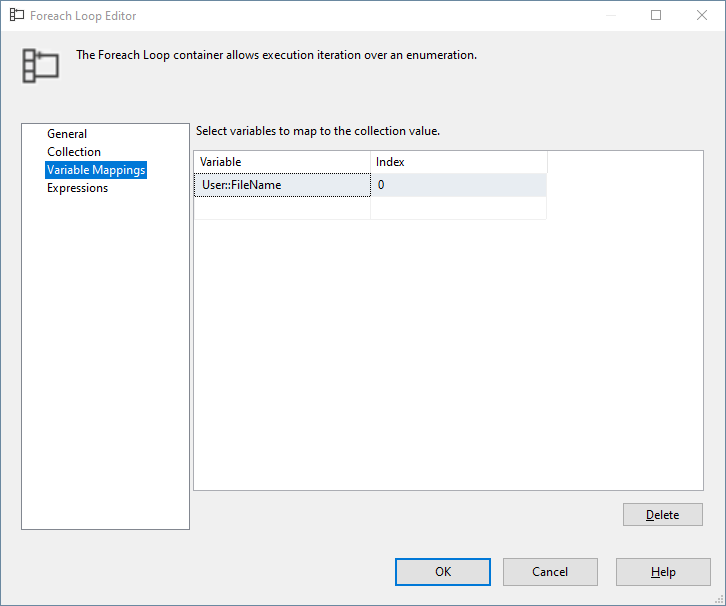 Foreachloop container variable mapping